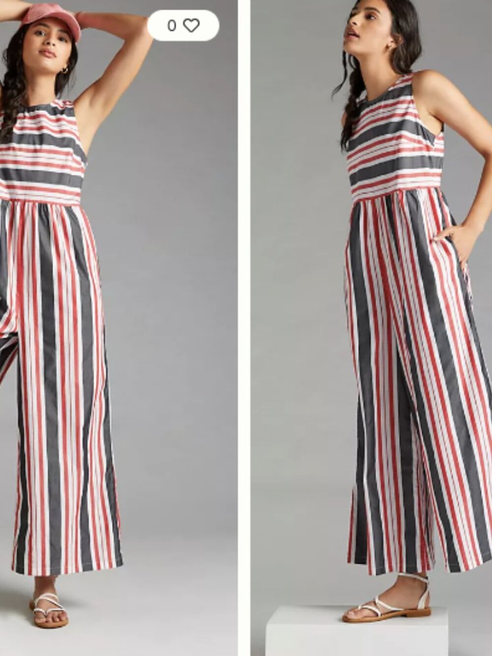 Maeve Striped Wide-Leg Jumpsuit in Red, Black & White